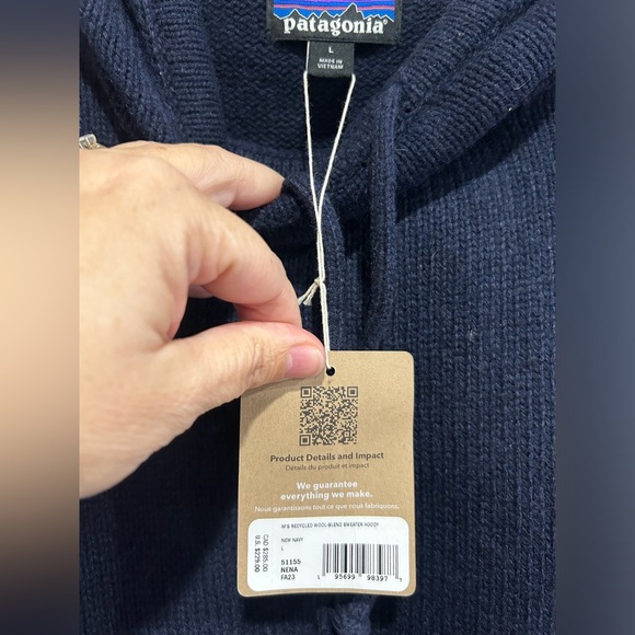Patagonia Men's Large Recycled Wool-Blend Sweater Hoody Hoodie New Navy NWT - Picture 5 of 12